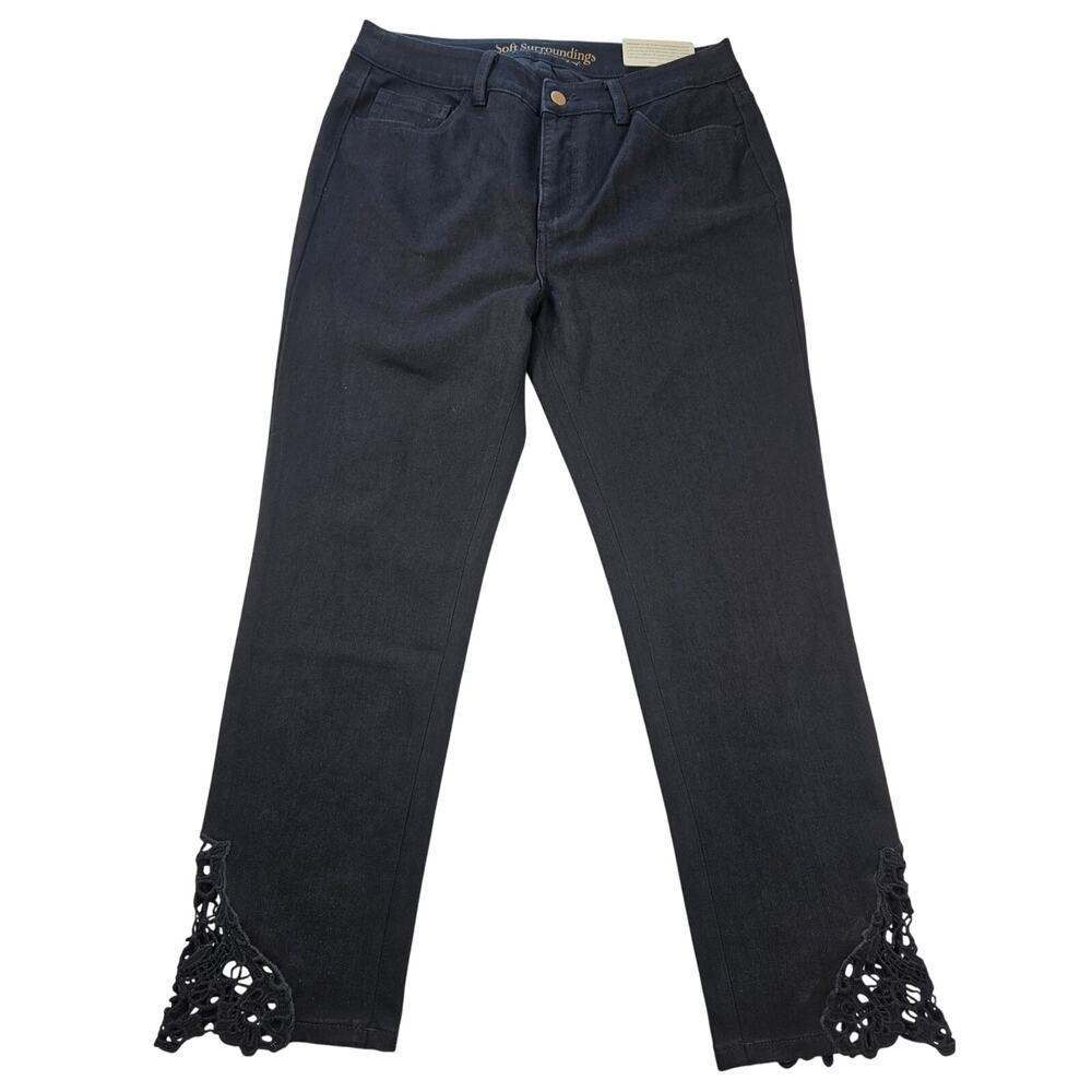NWT Soft Surroundings triple S stretch 10P Crochet Ankle Pant black 10 PETITE